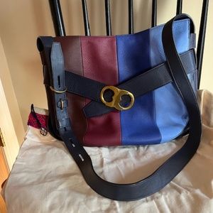 TORY BURCH Gemini Link Striped Multi Belted Hobo Cross Body Bag